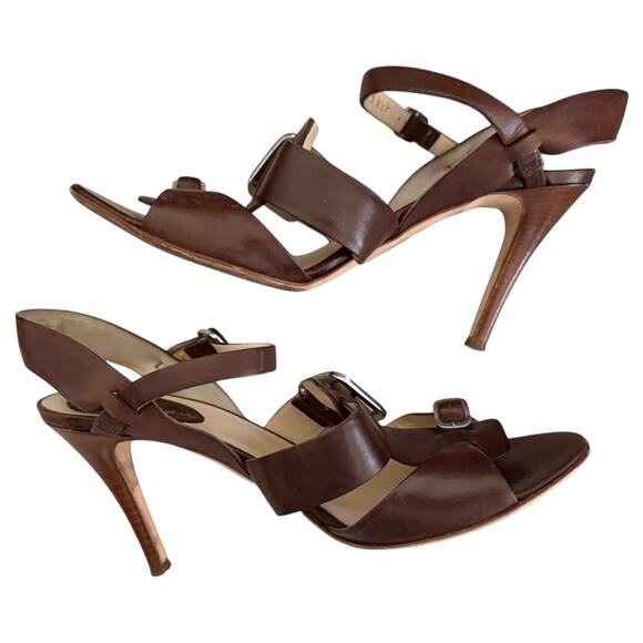Cole Haan Collection Brown Leather Made In Italy Strappy Heels Size 7.5 - Picture 8 of 9